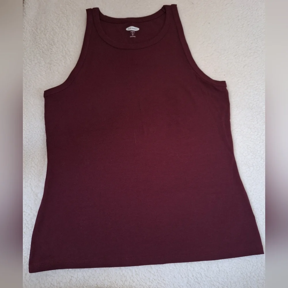 2 Never Worn Old Navy High Neck Tank Tops Olive Green & Burgungy Large - Picture 2 of 9